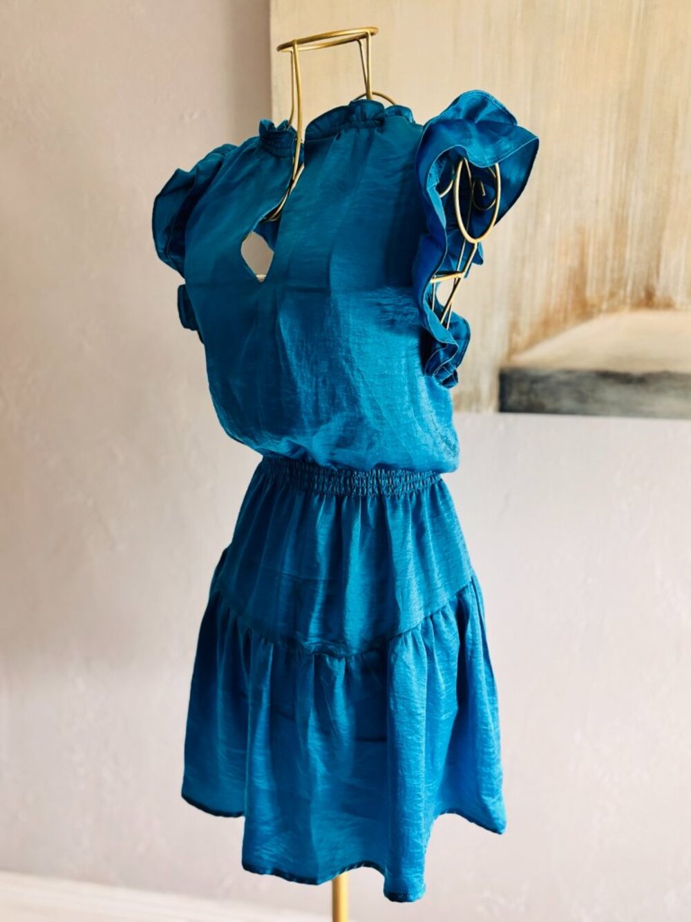 💙 NWT Steve Madden Blue Ruffle Sleeve Mini Dress - Picture 4 of 9